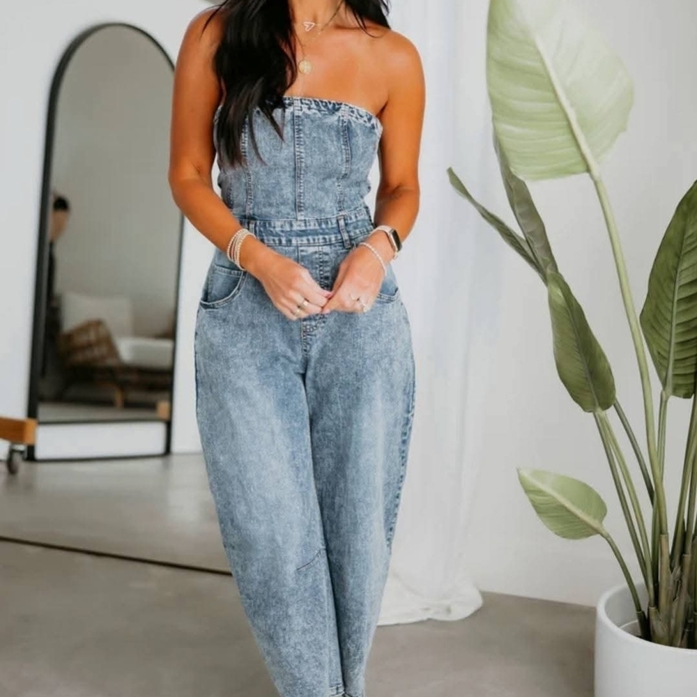 Denim Strapless Jumpsuit